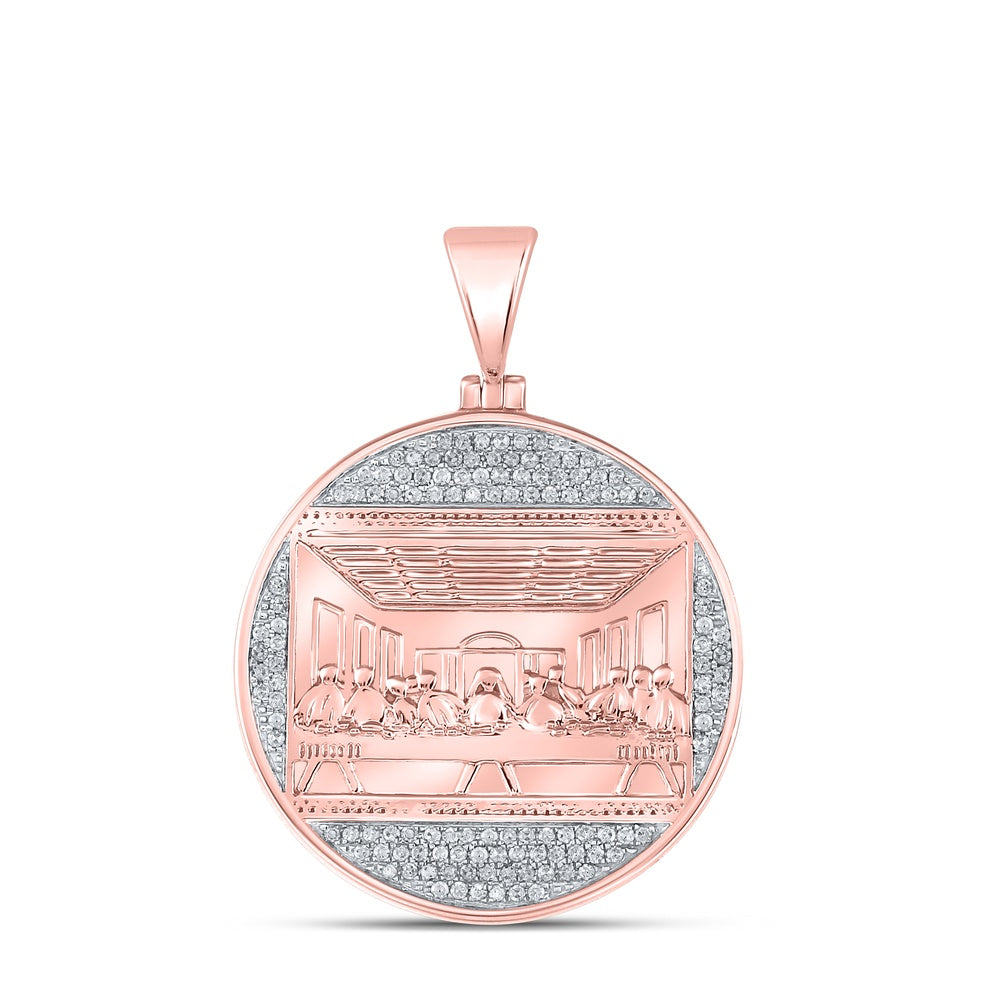 0.5 Ctw Natural Diamond Last Supper Jesus Medallion Pendant in 10k Rose Gold