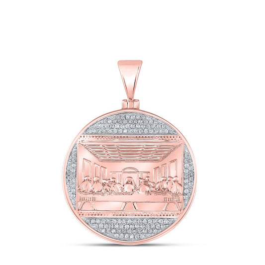 0.5 Ctw Natural Diamond Last Supper Jesus Medallion Pendant in 10k Rose Gold