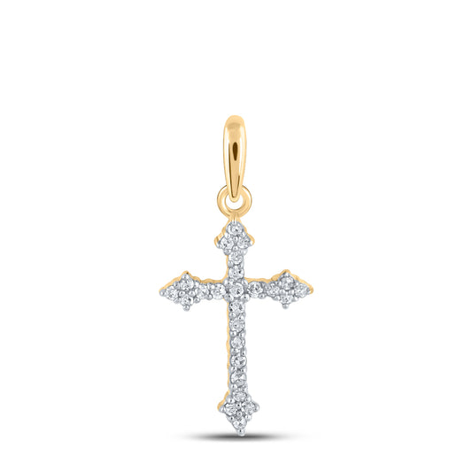 0.11 Ctw Natural Diamond Cross Religious Pendant in 10k Yellow Gold