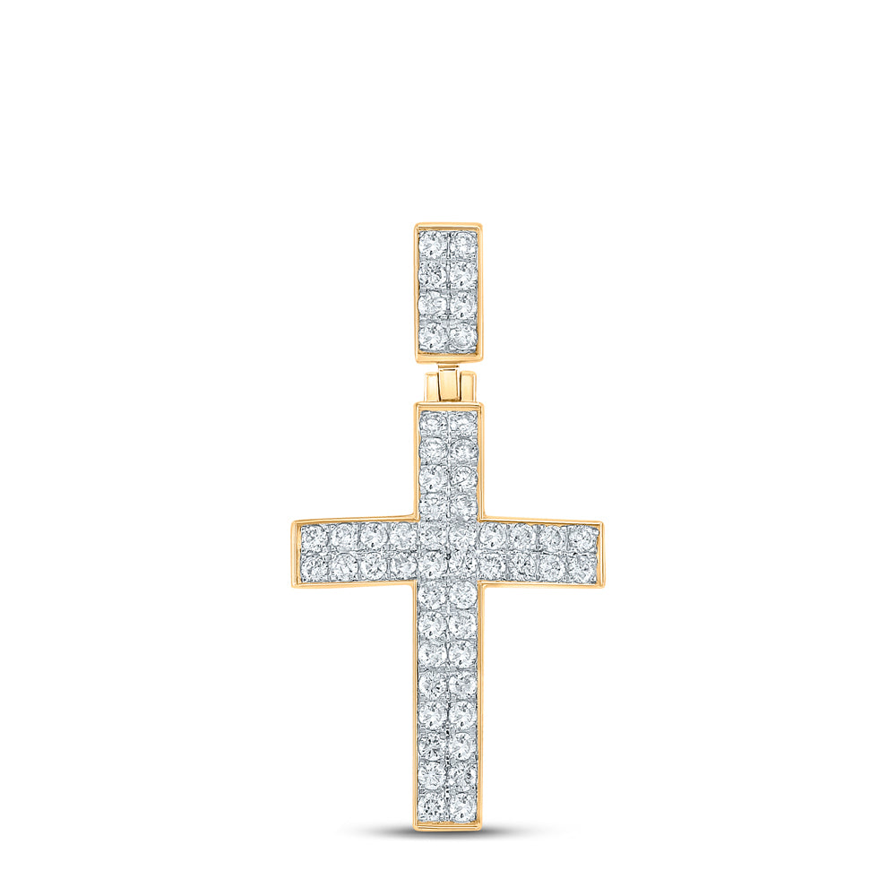 1.07 Ctw Natural Diamond Cluster Cross Religious Pendant in 10k Yellow Gold