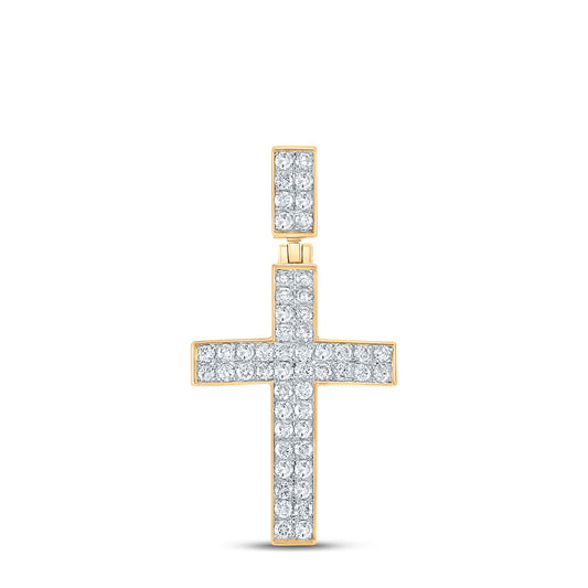 1.07 Ctw Natural Diamond Cluster Cross Religious Pendant in 10k Yellow Gold
