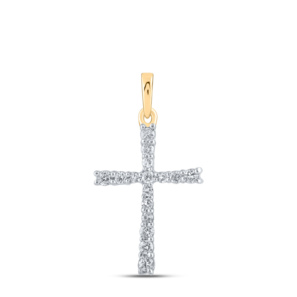 0.17 Ctw Natural Diamond Cross Religious Pendant in 10k Yellow Gold