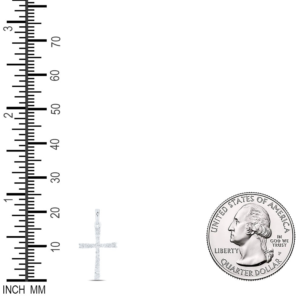 0.16 Ctw Natural Diamond Cross Religious Pendant in 10k White Gold