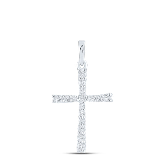 0.16 Ctw Natural Diamond Cross Religious Pendant in 10k White Gold