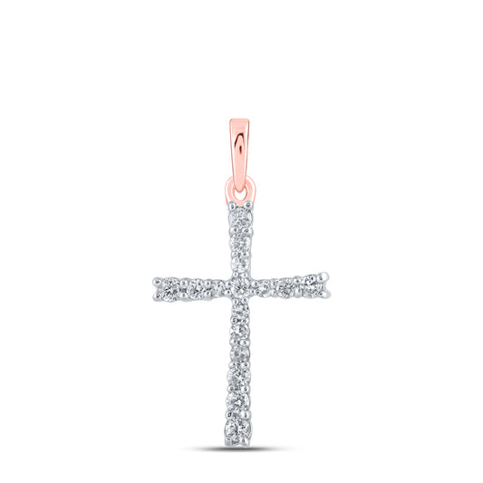0.17 Ctw Natural Diamond Cross Religious Pendant in 10k Rose Gold