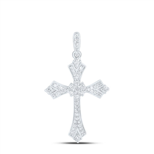 0.22 Ctw Natural Diamond Cross Fashion Cross Pendant in 10k White Gold