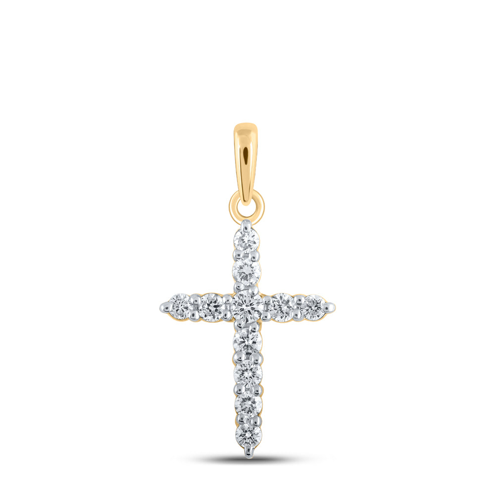 0.21 Ctw Natural Diamond Cross Religious Pendant in 10k Yellow Gold