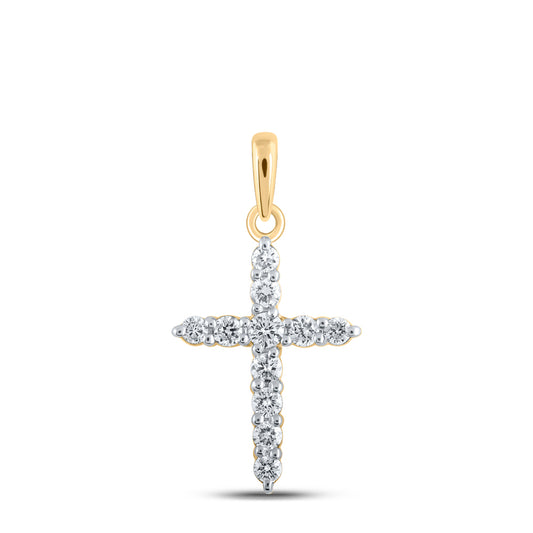 0.21 Ctw Natural Diamond Cross Religious Pendant in 10k Yellow Gold