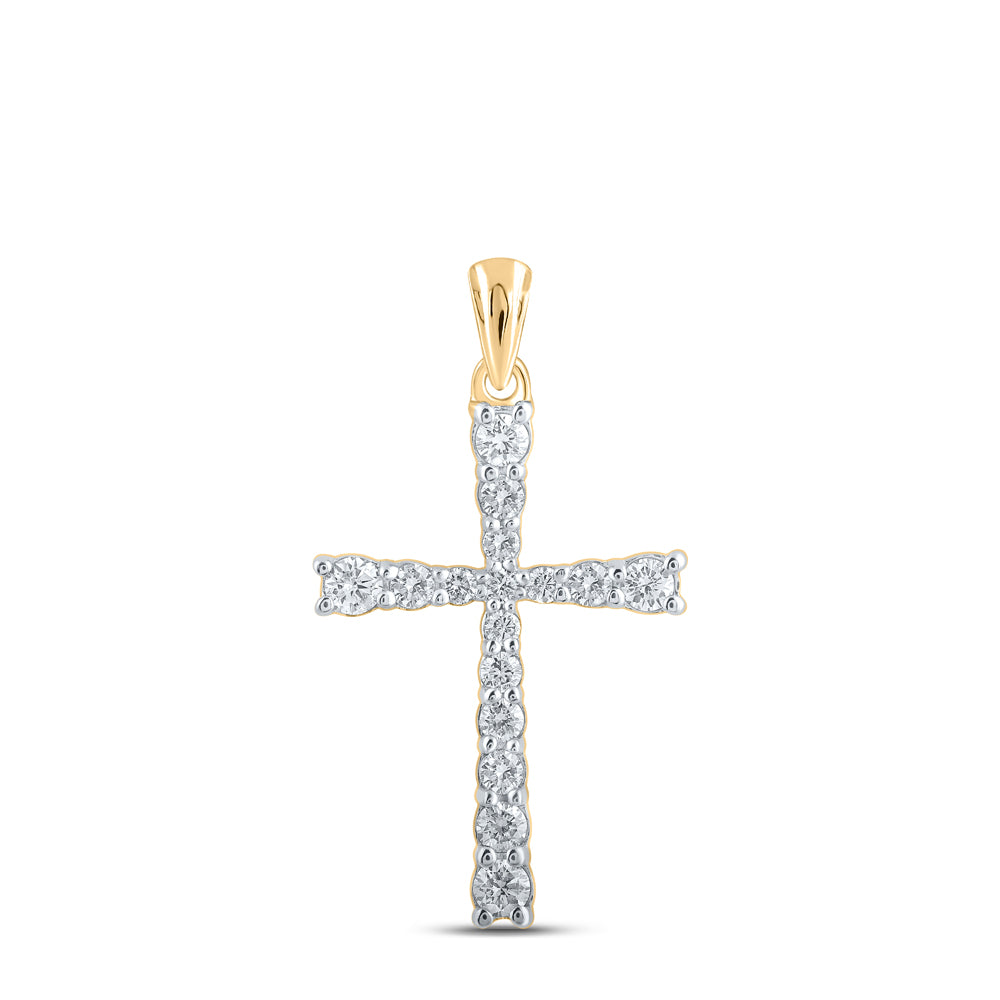 0.38 Ctw Natural Diamond Cross Fashion Cross Pendant in 10k Yellow Gold