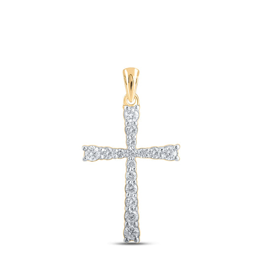 0.38 Ctw Natural Diamond Cross Fashion Cross Pendant in 10k Yellow Gold