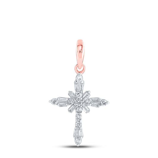 0.16 Ctw Natural Diamond Cross Religious Pendant in 10k Rose Gold