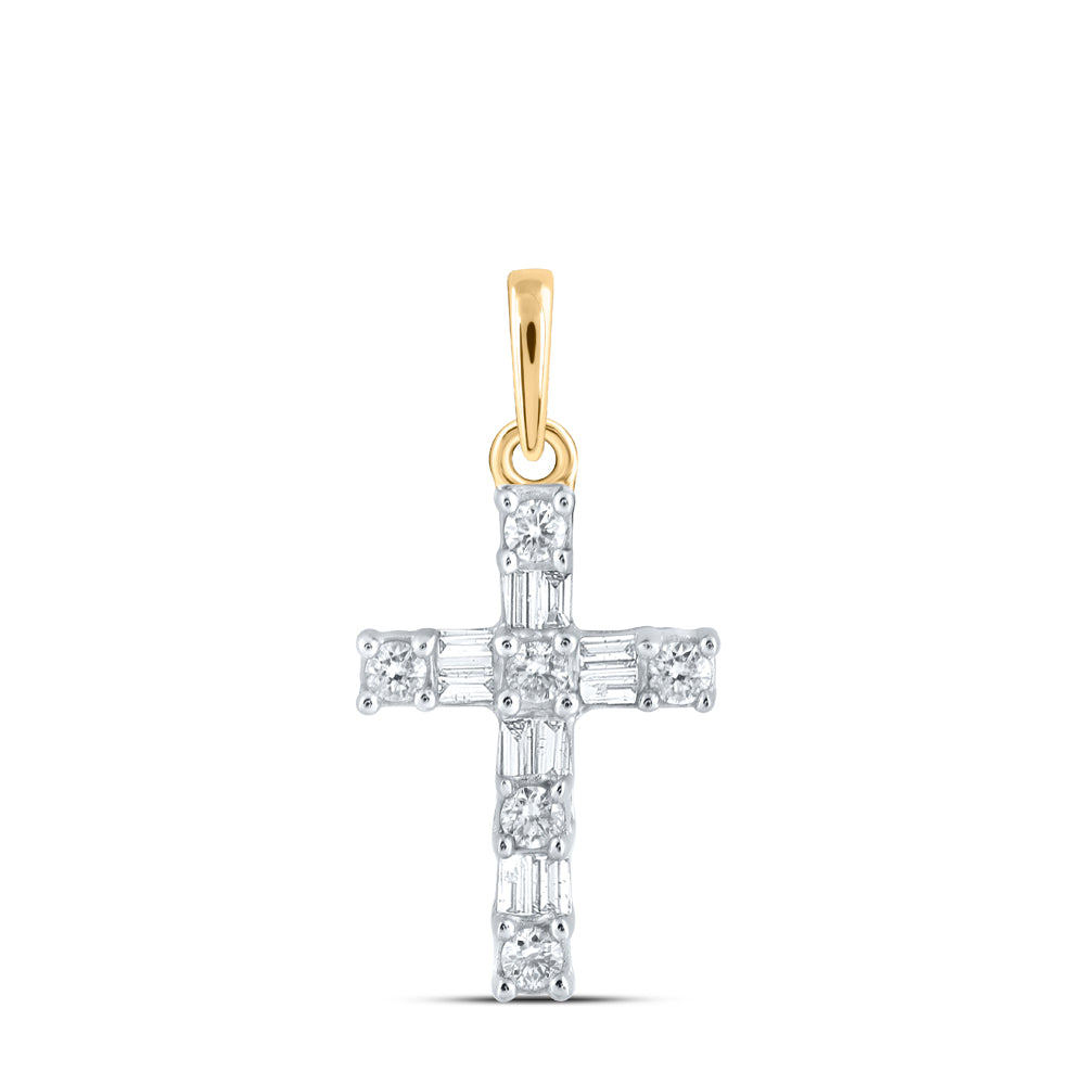 0.16 Ctw Natural Diamond Cross Religious Pendant in 10k Yellow Gold