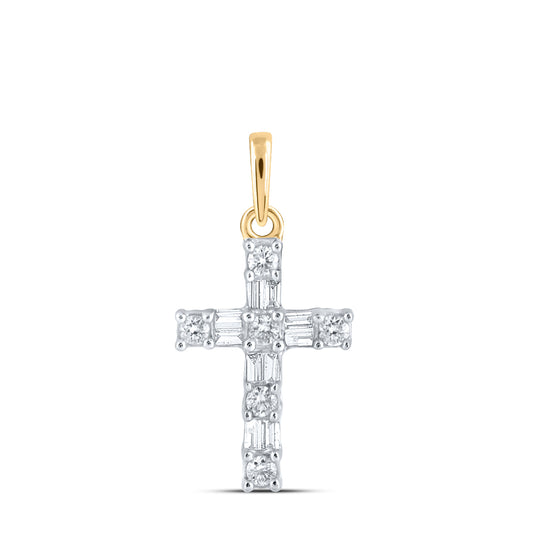 0.16 Ctw Natural Diamond Cross Religious Pendant in 10k Yellow Gold