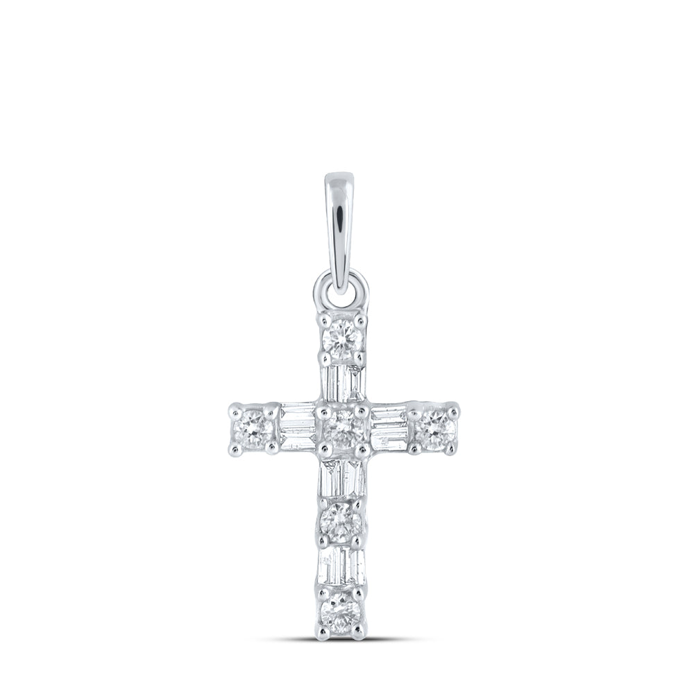 0.17 Ctw Natural Diamond Cross Religious Pendant in 10k White Gold