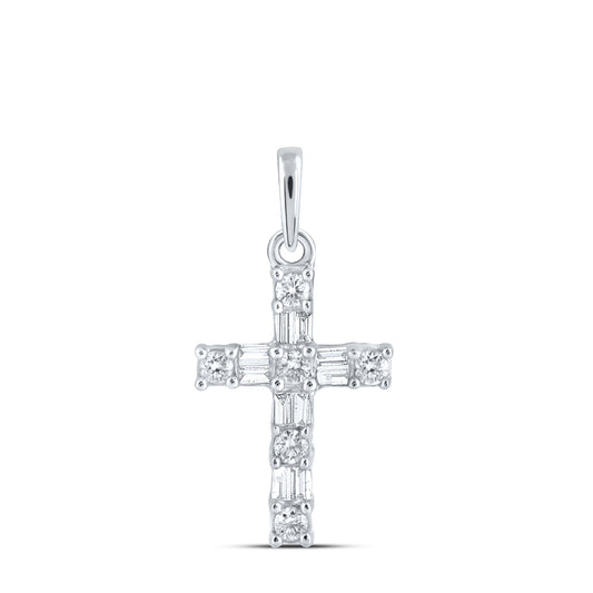 0.17 Ctw Natural Diamond Cross Religious Pendant in 10k White Gold