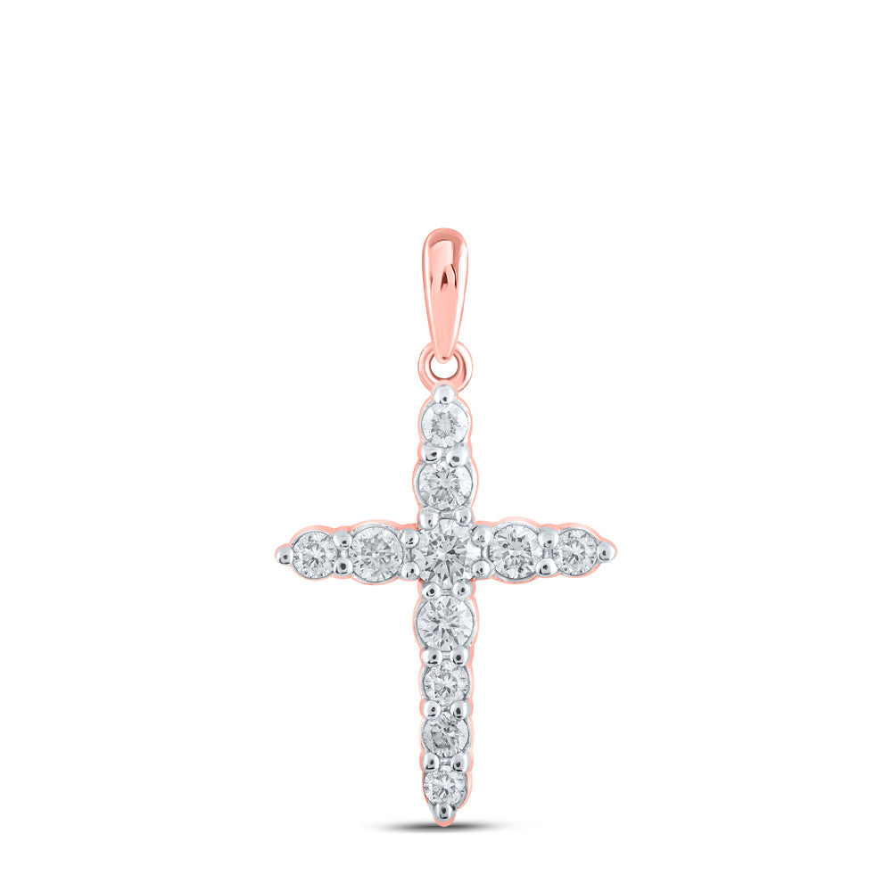 0.38 Ctw Natural Diamond Tennis Cross Pendant in 10k Rose Gold