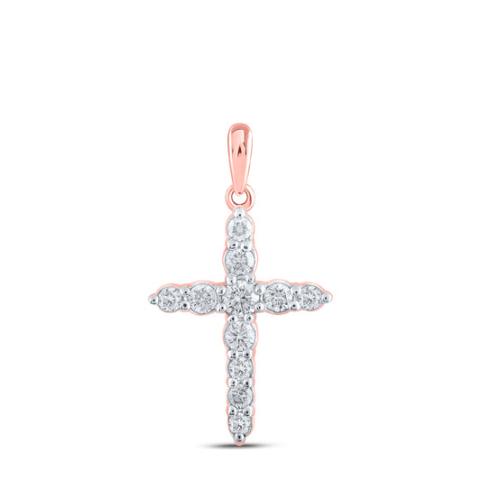 0.38 Ctw Natural Diamond Tennis Cross Pendant in 10k Rose Gold