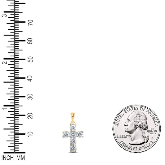1.01 Ctw Natural Diamond Tennis Cross Pendant in 10k Yellow Gold