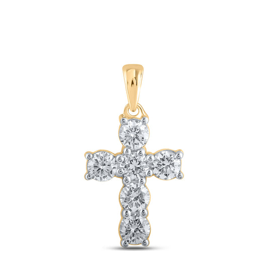 1.01 Ctw Natural Diamond Tennis Cross Pendant in 10k Yellow Gold
