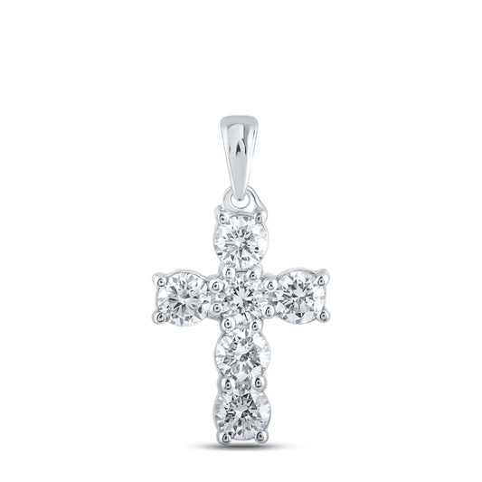 1.01 Ctw Natural Diamond Tennis Cross Pendant in 10k White Gold