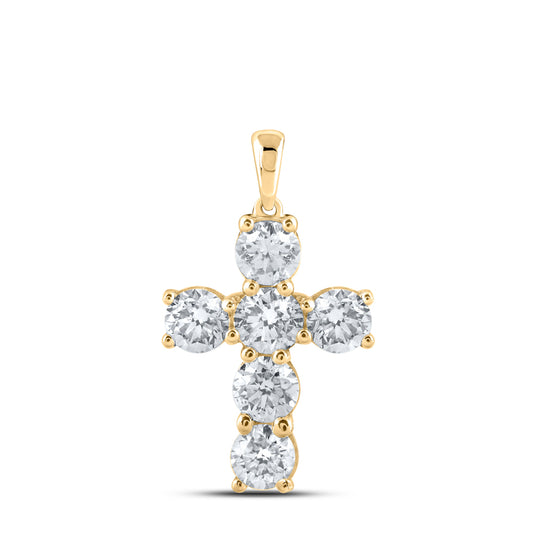 2.41 Ctw Natural Diamond One Row Cross Religious Pendant in 10k Yellow Gold