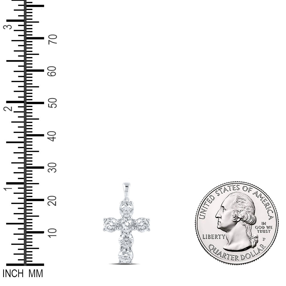 2.41 Ctw Natural Diamond One Row Cross Religious Pendant in 10k White Gold