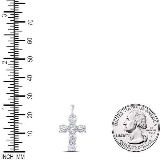 2.41 Ctw Natural Diamond One Row Cross Religious Pendant in 10k White Gold