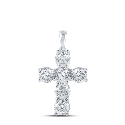 2.41 Ctw Natural Diamond One Row Cross Religious Pendant in 10k White Gold
