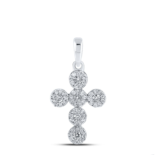 0.27 Ctw Natural Diamond Flower Cross Pendant in 10k White Gold