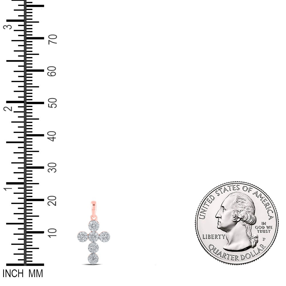 0.27 Ctw Natural Diamond Flower Cross Pendant in 10k Rose Gold