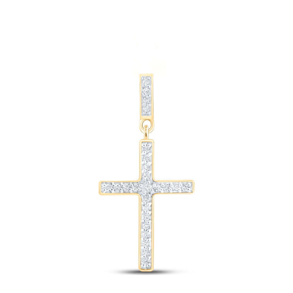 0.1 Ctw Natural Diamond Cluster Cross Religious Pendant in 10k Yellow Gold