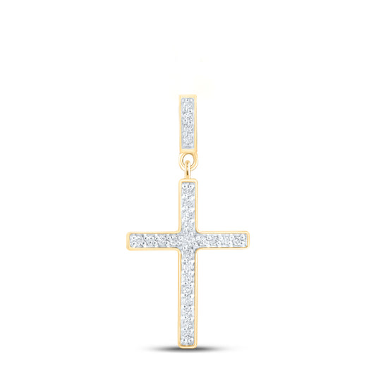 0.1 Ctw Natural Diamond Cluster Cross Religious Pendant in 10k Yellow Gold
