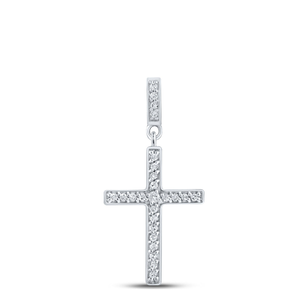 0.1 Ctw Natural Diamond Cluster Cross Religious Pendant in 10k White Gold