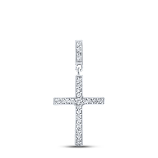 0.1 Ctw Natural Diamond Cluster Cross Religious Pendant in 10k White Gold