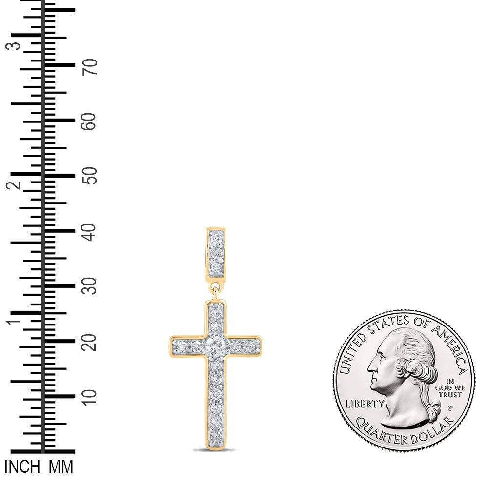 0.74 Ctw Natural Diamond Cross Religious Pendant in 10k Yellow Gold