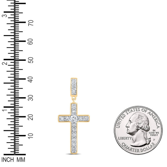 0.74 Ctw Natural Diamond Cross Religious Pendant in 10k Yellow Gold