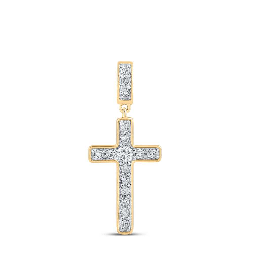 0.74 Ctw Natural Diamond Cross Religious Pendant in 10k Yellow Gold