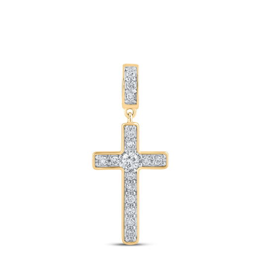 0.74 Ctw Natural Diamond Cross Religious Pendant in 10k Yellow Gold