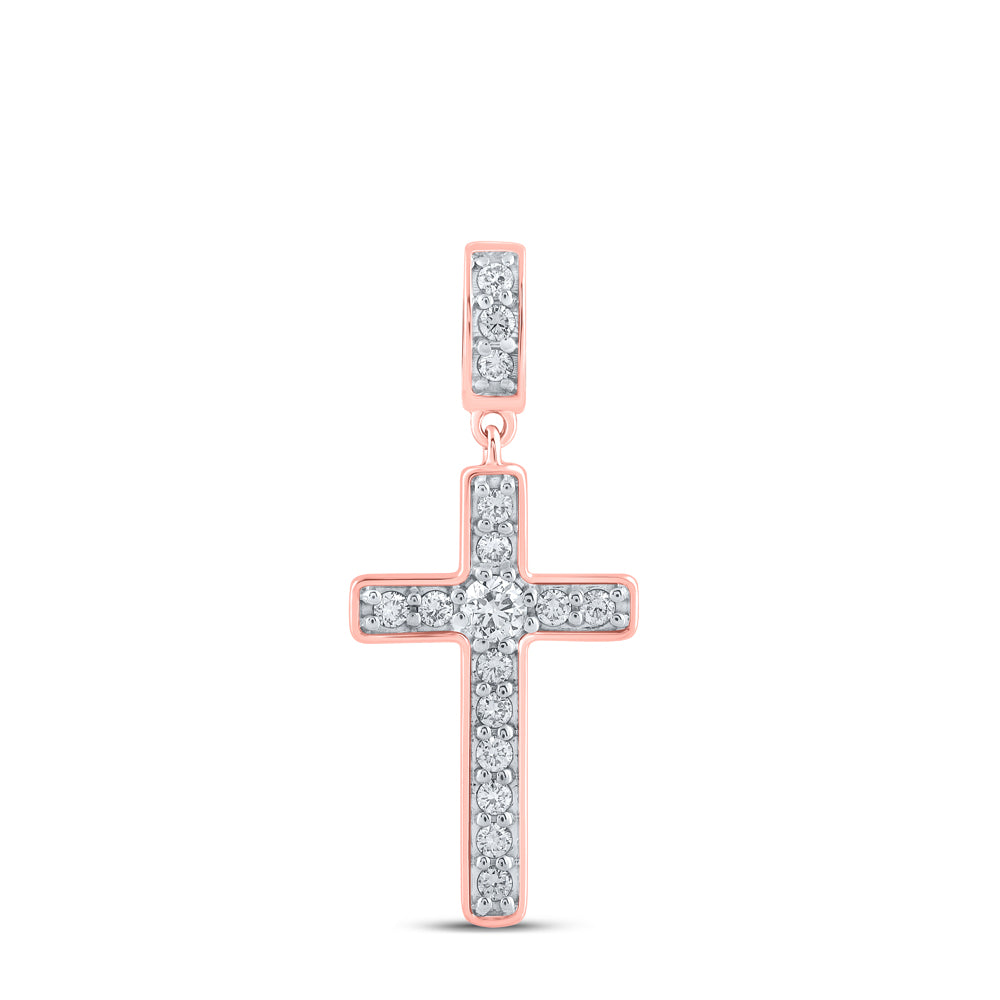 0.72 Ctw Natural Diamond Cross Religious Pendant in 10k Rose Gold