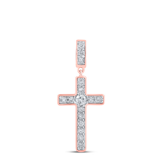 0.72 Ctw Natural Diamond Cross Religious Pendant in 10k Rose Gold