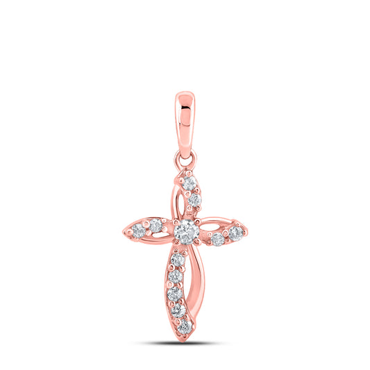 0.16 Ctw Natural Diamond Cross Pendant in 10k Rose Gold