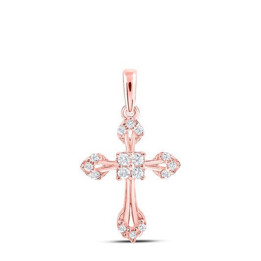 0.17 Ctw Natural Diamond Cross Religious Pendant in 10k Rose Gold