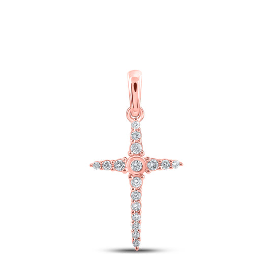 0.15 Ctw Natural Diamond Cross Religious Pendant in 10k Rose Gold