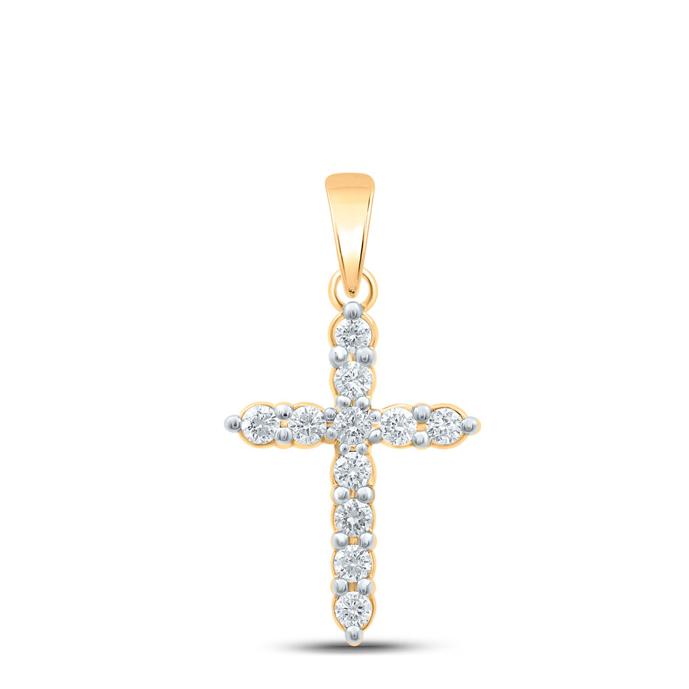 0.24 Ctw Natural Diamond Tennis Cross Pendant in 10k Yellow Gold