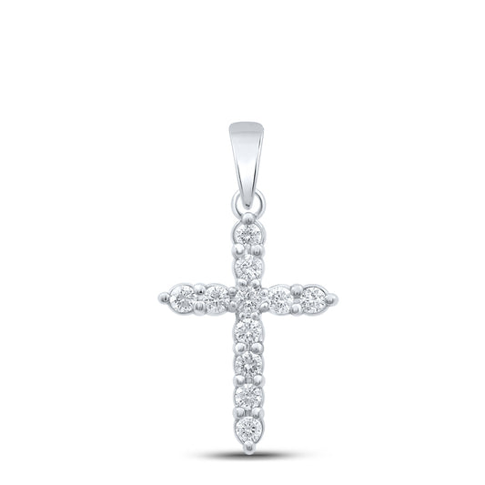 0.24 Ctw Natural Diamond Tennis Cross Pendant in 10k White Gold