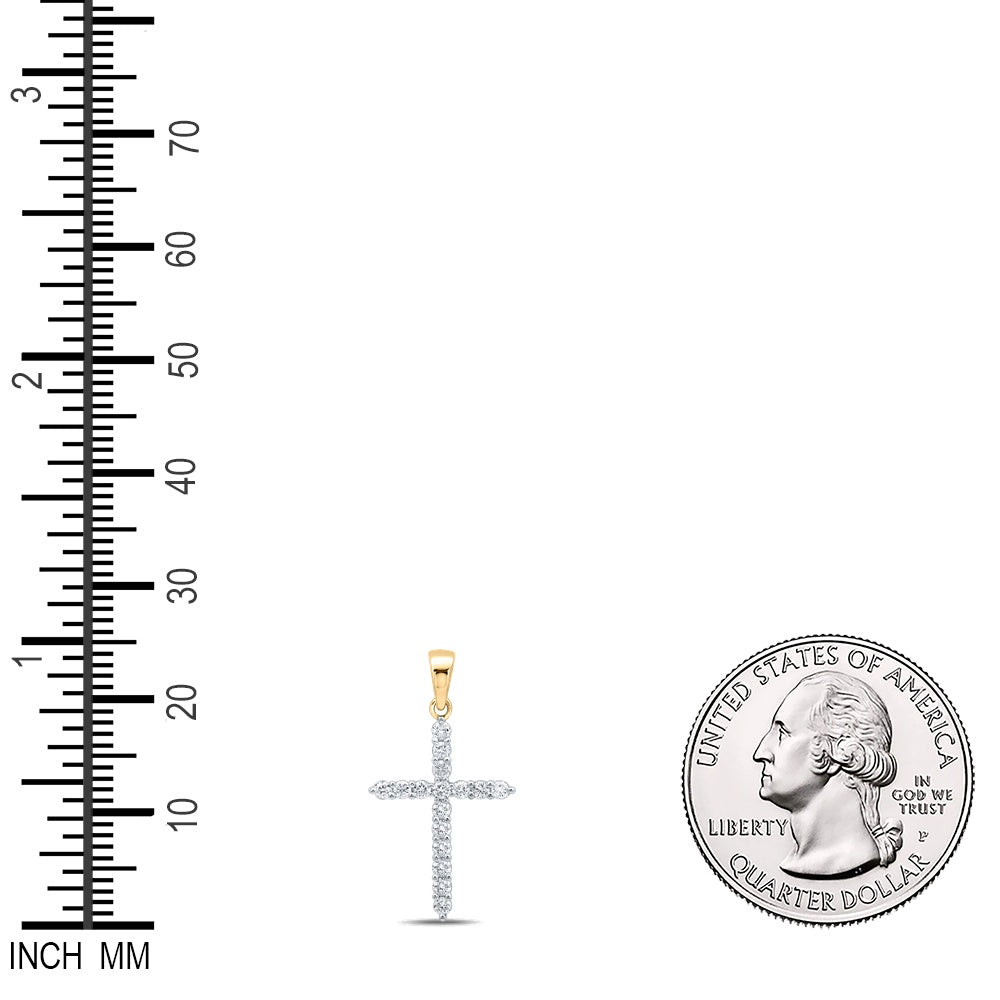 0.27 Ctw Natural Diamond One Row Tennis Cross Pendant in 10k Yellow Gold
