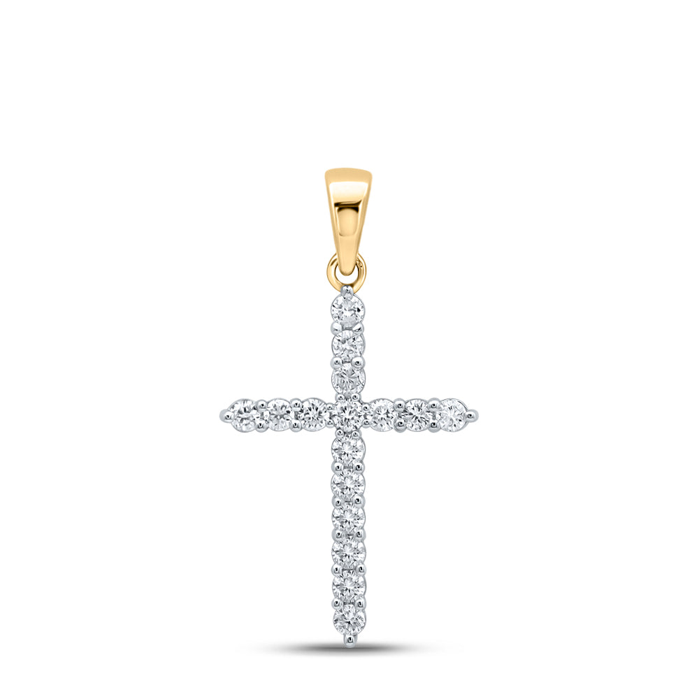0.27 Ctw Natural Diamond One Row Tennis Cross Pendant in 10k Yellow Gold