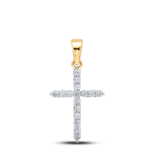 0.51 Ctw Natural Diamond One Row Tennis Cross Pendant in 10k Yellow Gold
