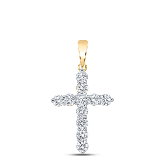 1.48 Ctw Natural Diamond Tennis One Row Cross Pendant in 10k Yellow Gold