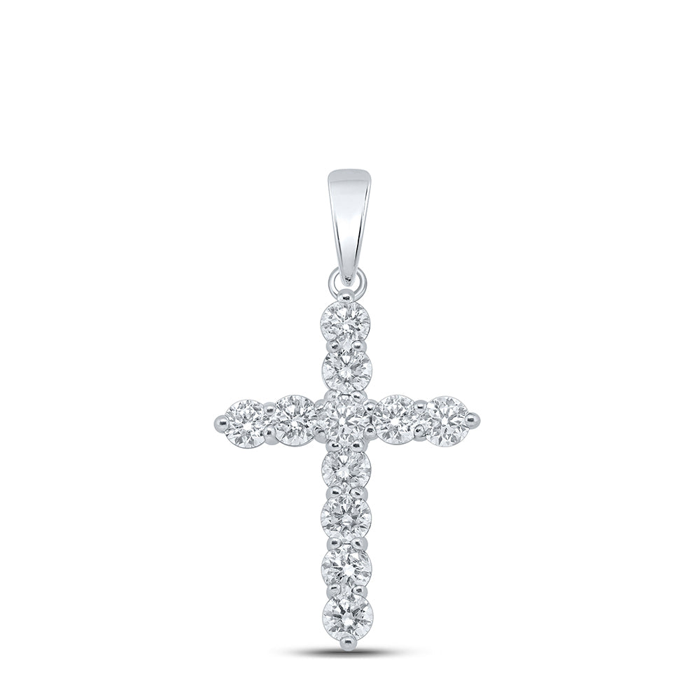 1.48 Ctw Natural Diamond Tennis One Row Cross Pendant in 10k White Gold